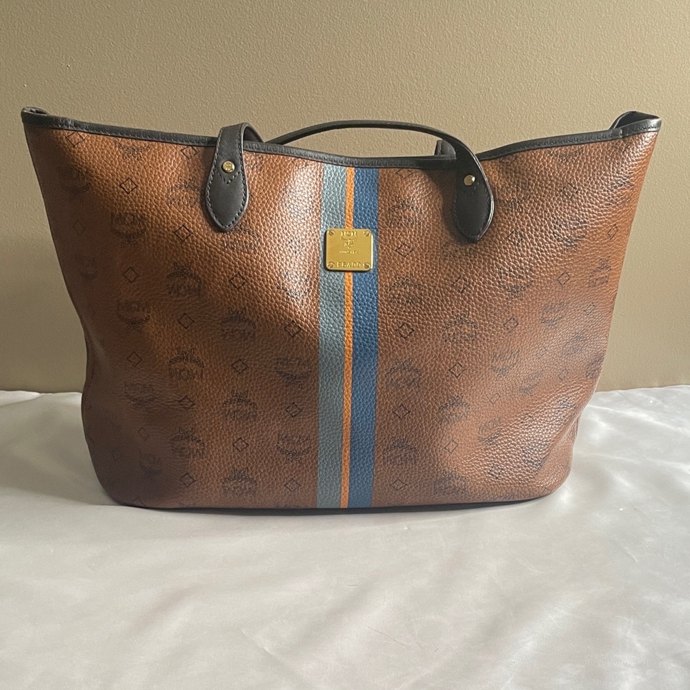 MCM Brown and Blue Leather Tote